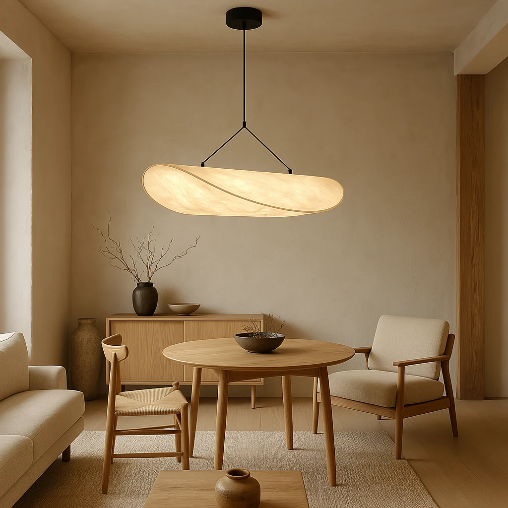 Hanging ceiling lamp with oval wave shaped shade - Image 4