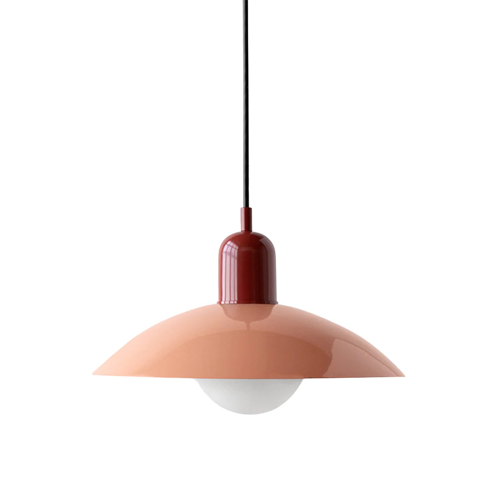 Hanging ceiling lamp with shallow curved metal shade - Image 11