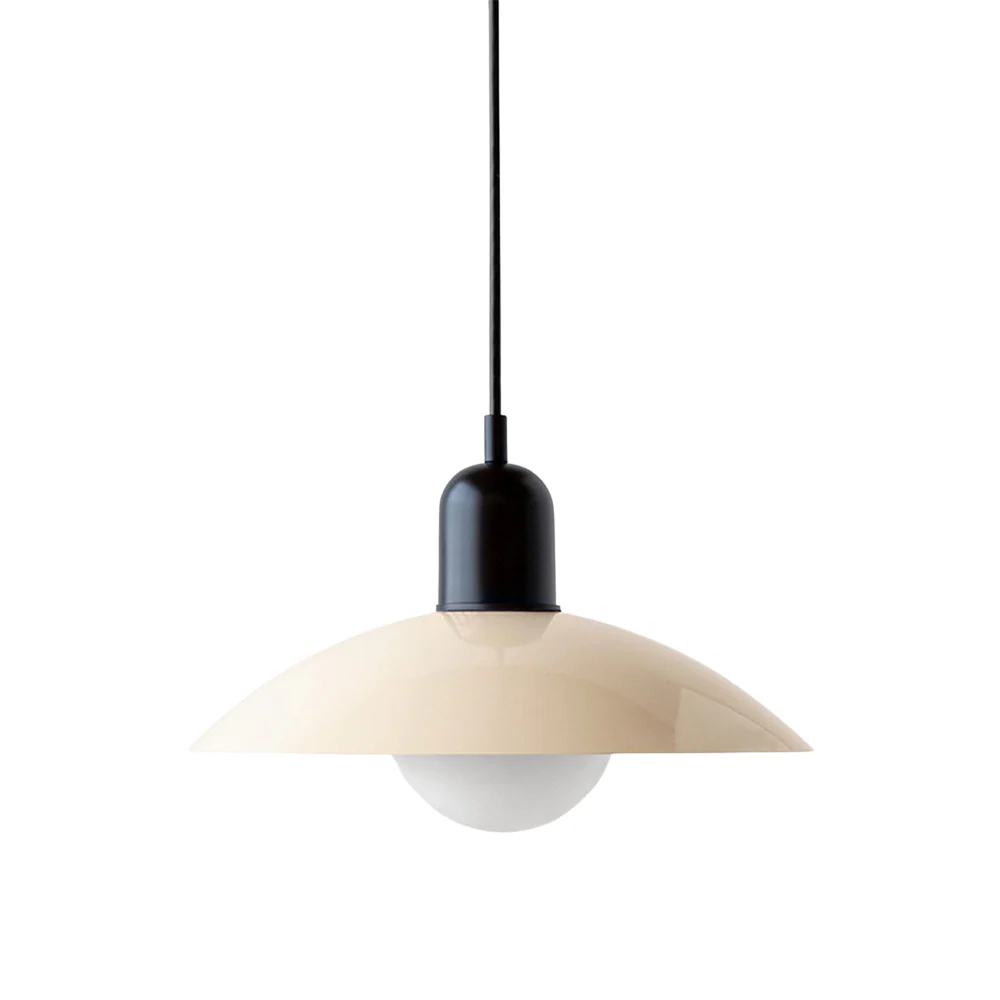 Hanging ceiling lamp with shallow curved metal shade - Image 12
