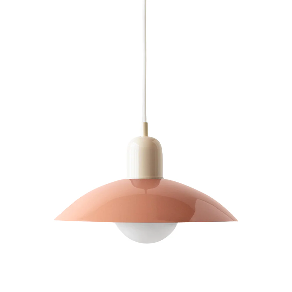 Hanging ceiling lamp with shallow curved metal shade - Image 13
