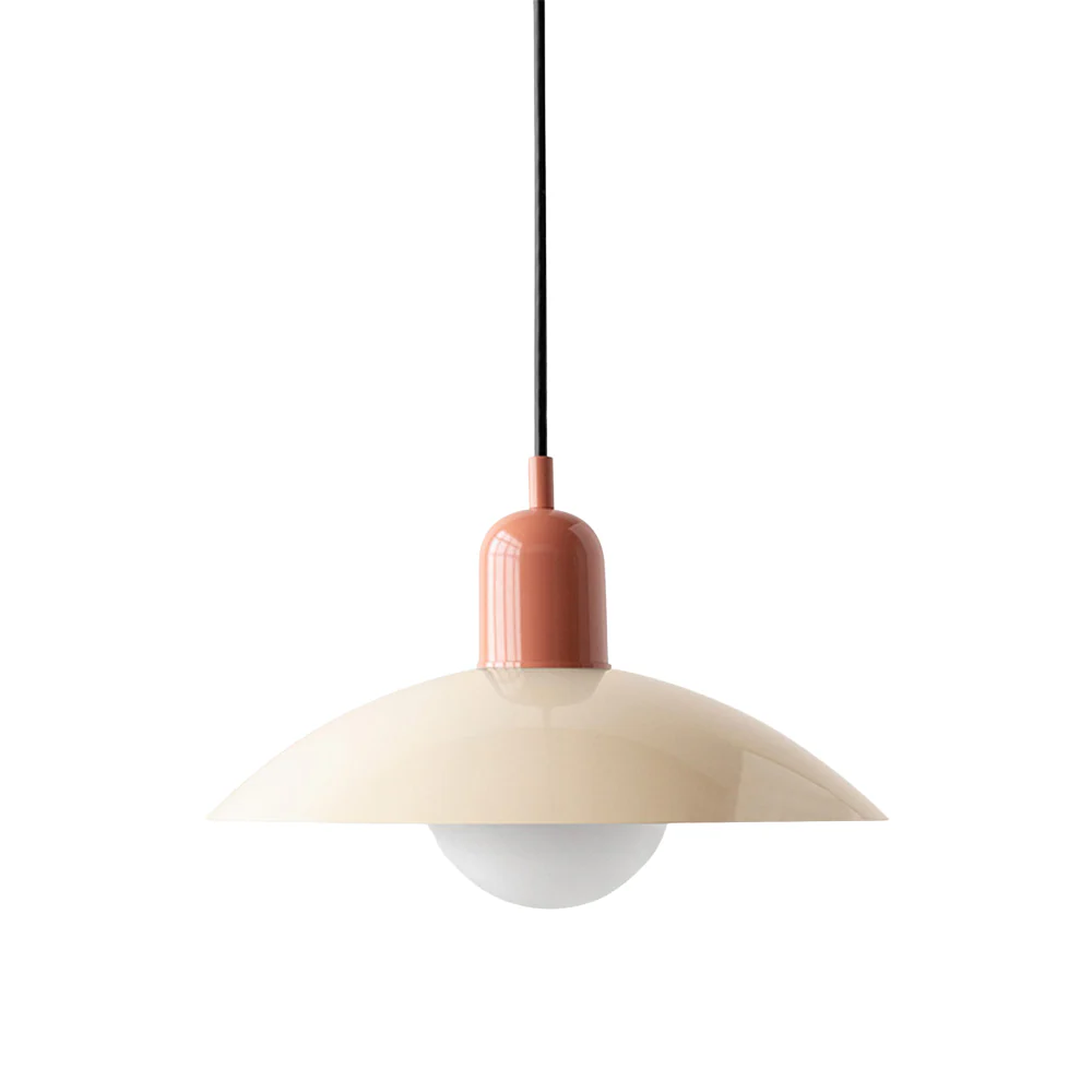 Hanging ceiling lamp with shallow curved metal shade - Image 14