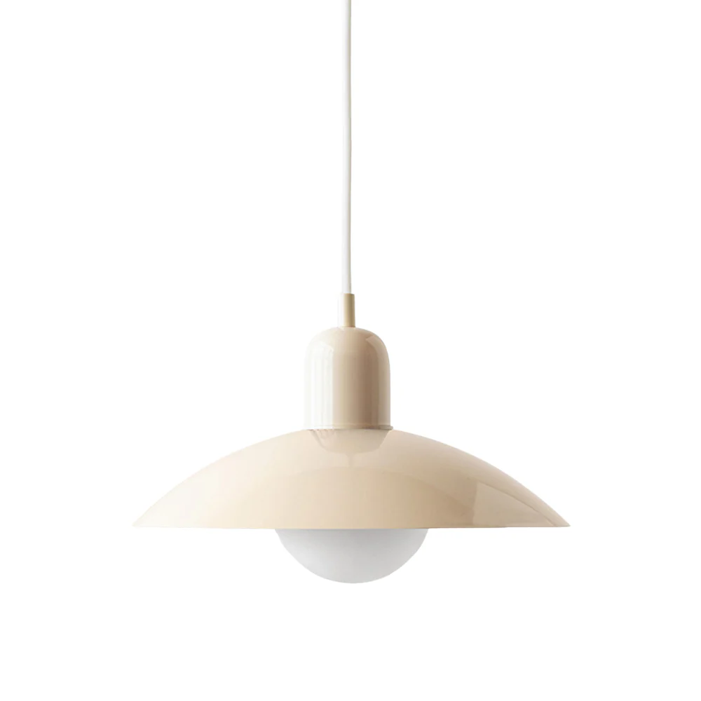 Hanging ceiling lamp with shallow curved metal shade - Image 15