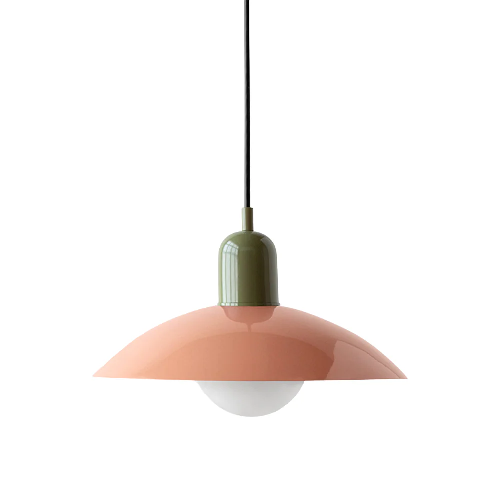 Hanging ceiling lamp with shallow curved metal shade - Image 16