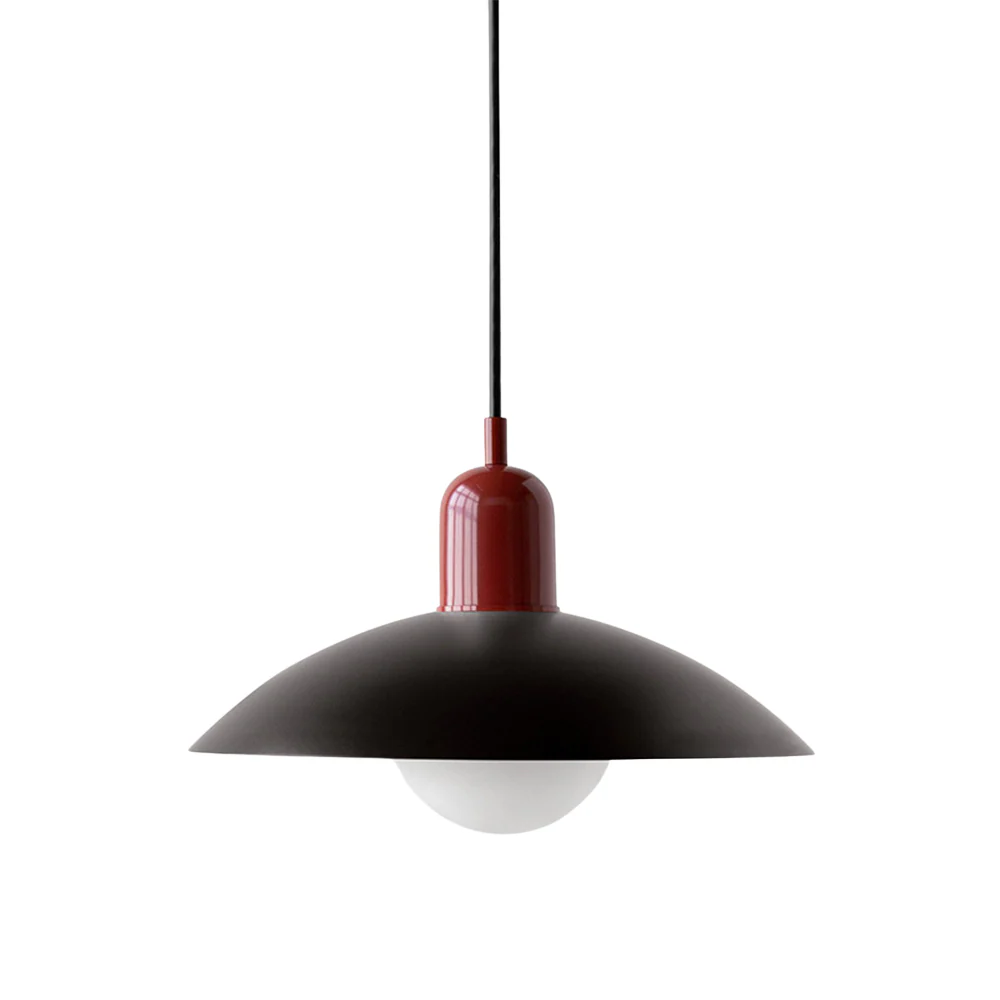 Hanging ceiling lamp with shallow curved metal shade - Image 17