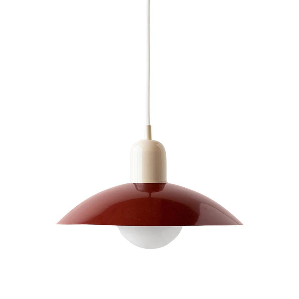 Hanging ceiling lamp with shallow curved metal shade - Image 18