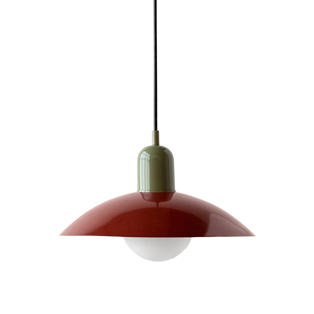 Hanging ceiling lamp with shallow curved metal shade - Image 19