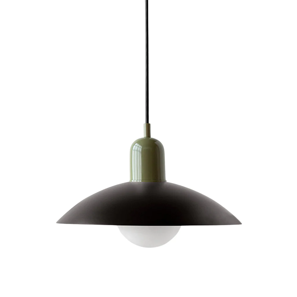 Hanging ceiling lamp with shallow curved metal shade - Image 20
