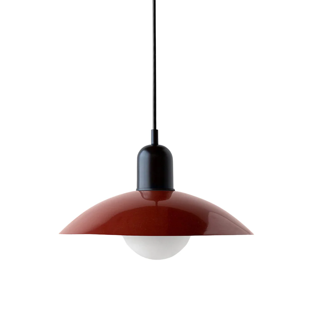 Hanging ceiling lamp with shallow curved metal shade - Image 22