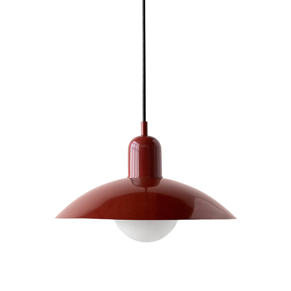 Hanging ceiling lamp with shallow curved metal shade - Image 23