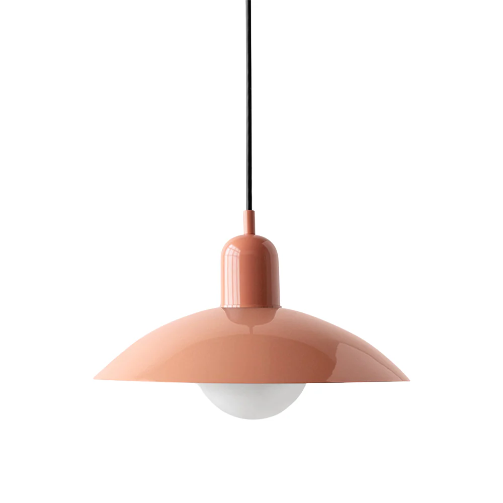 Hanging ceiling lamp with shallow curved metal shade - Image 24