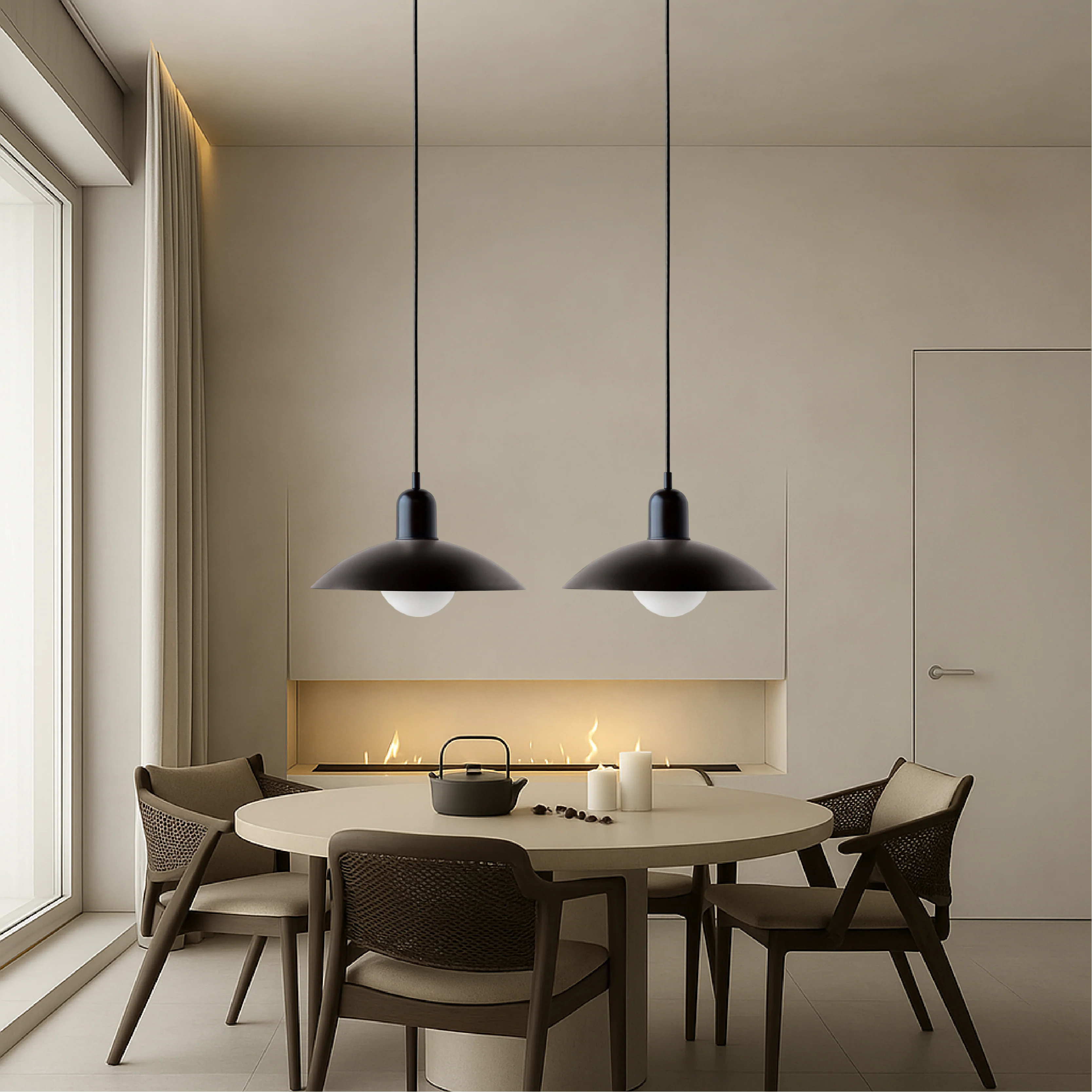 Hanging ceiling lamp with shallow curved metal shade - Image 3