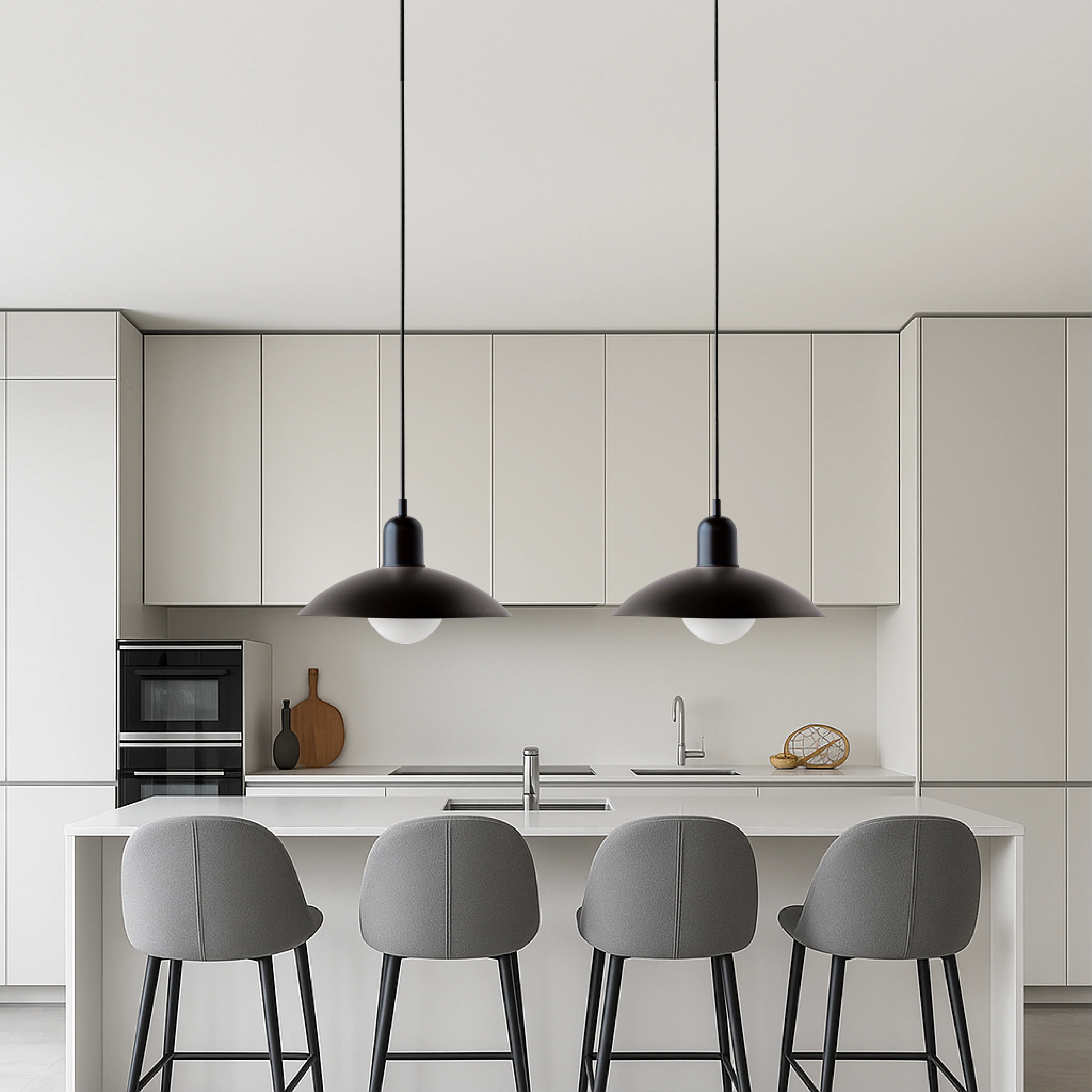 Hanging ceiling lamp with shallow curved metal shade - Image 4