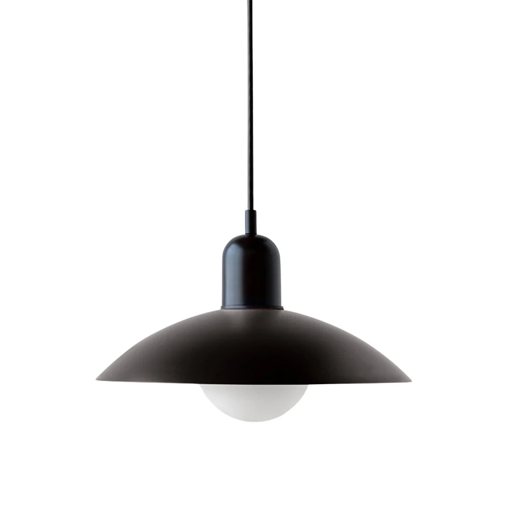 Hanging ceiling lamp with shallow curved metal shade - Image 7