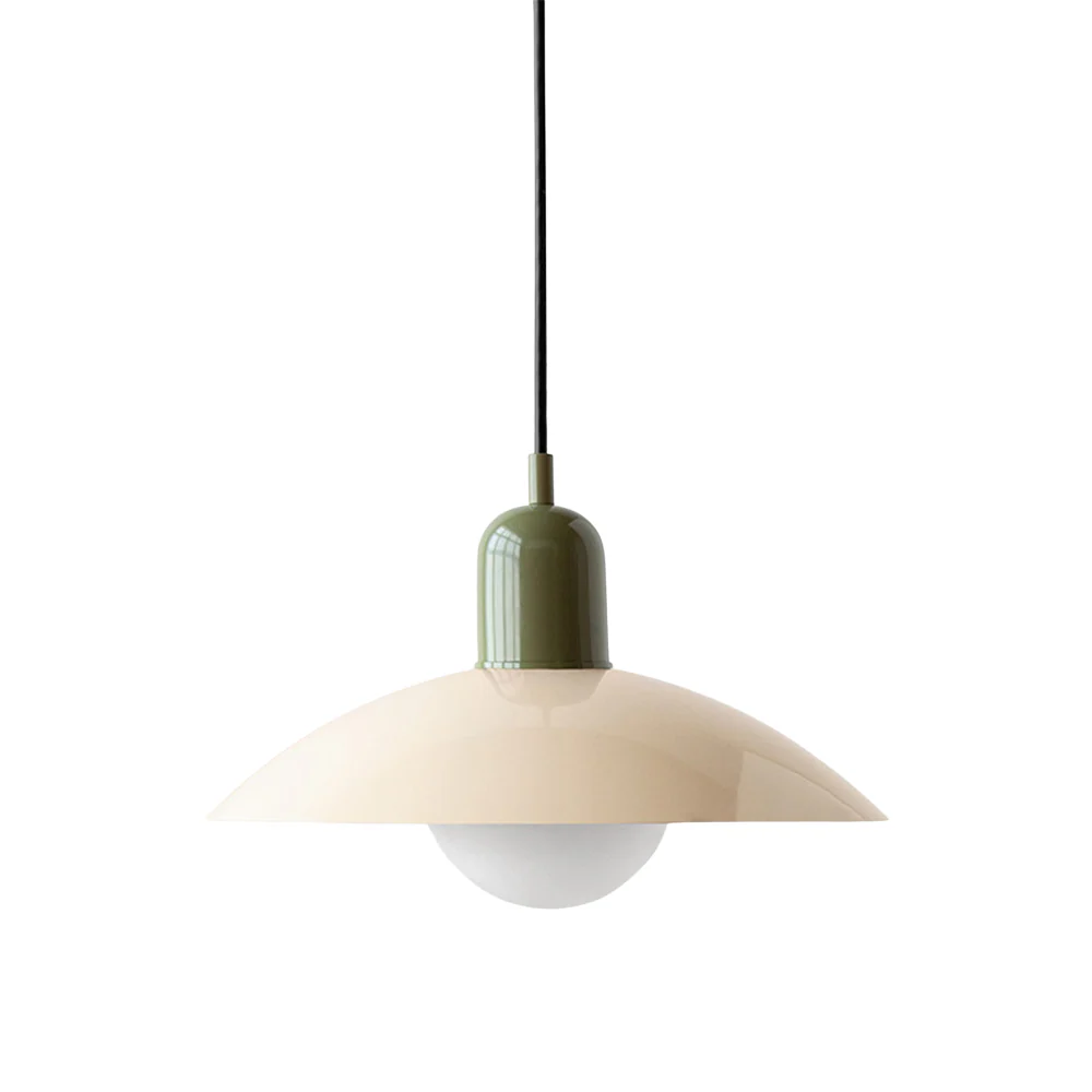 Hanging ceiling lamp with shallow curved metal shade - Image 8