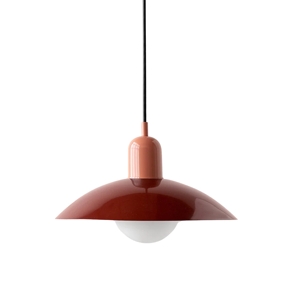 Hanging ceiling lamp with shallow curved metal shade - Image 9