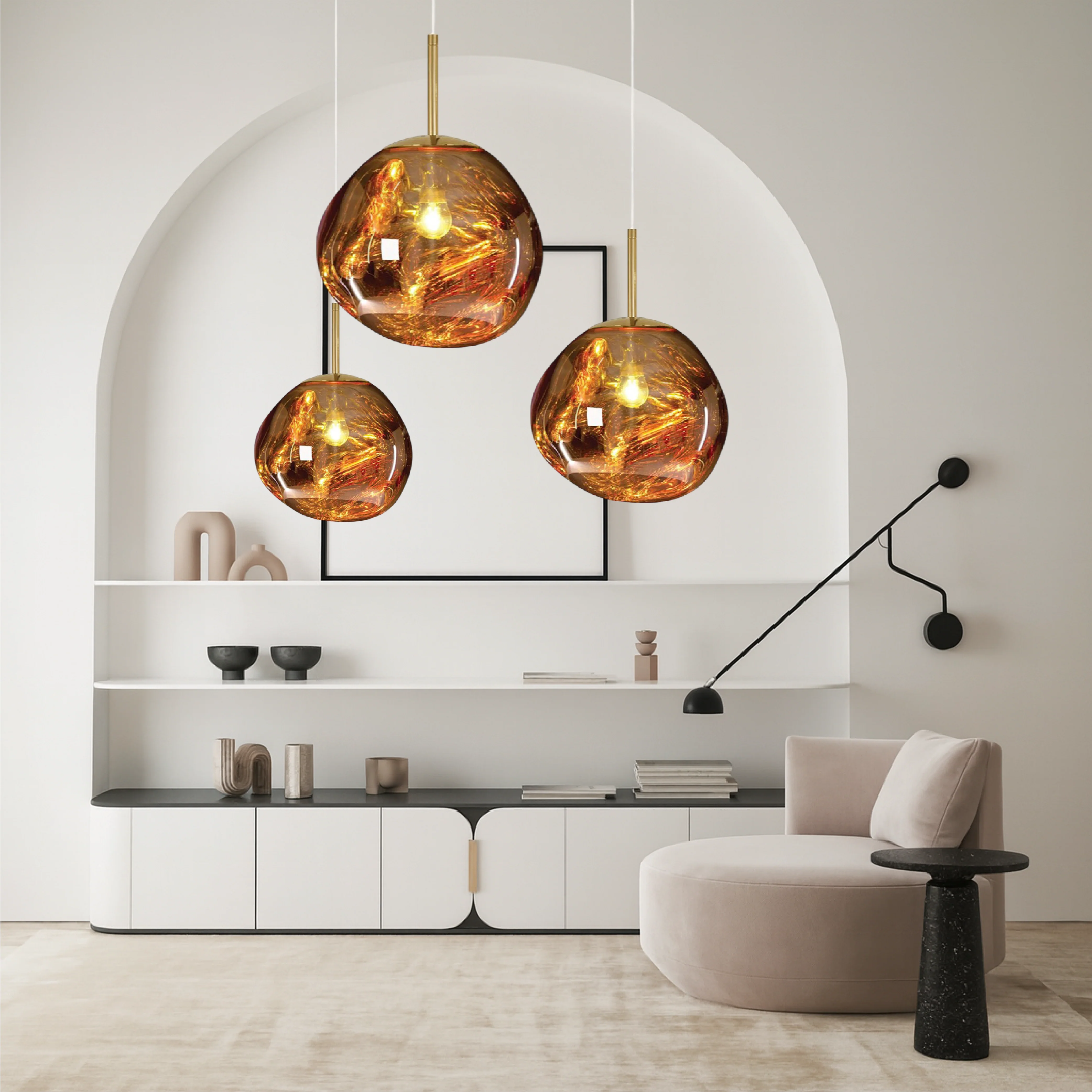 Hanging lamp with molten-style glass globe - Image 3
