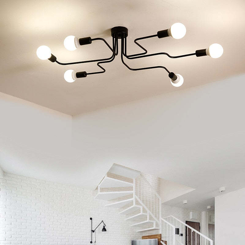 Industrial Black Ceiling Light Modern Multi Arm Sputnik Lamp