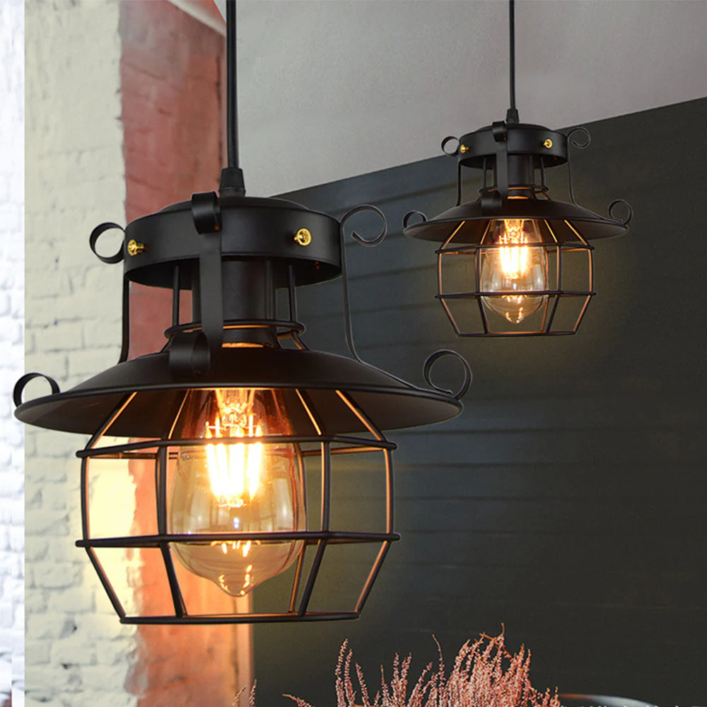Industrial Pendant Lamp Retro Metal Cage Design - Image 4