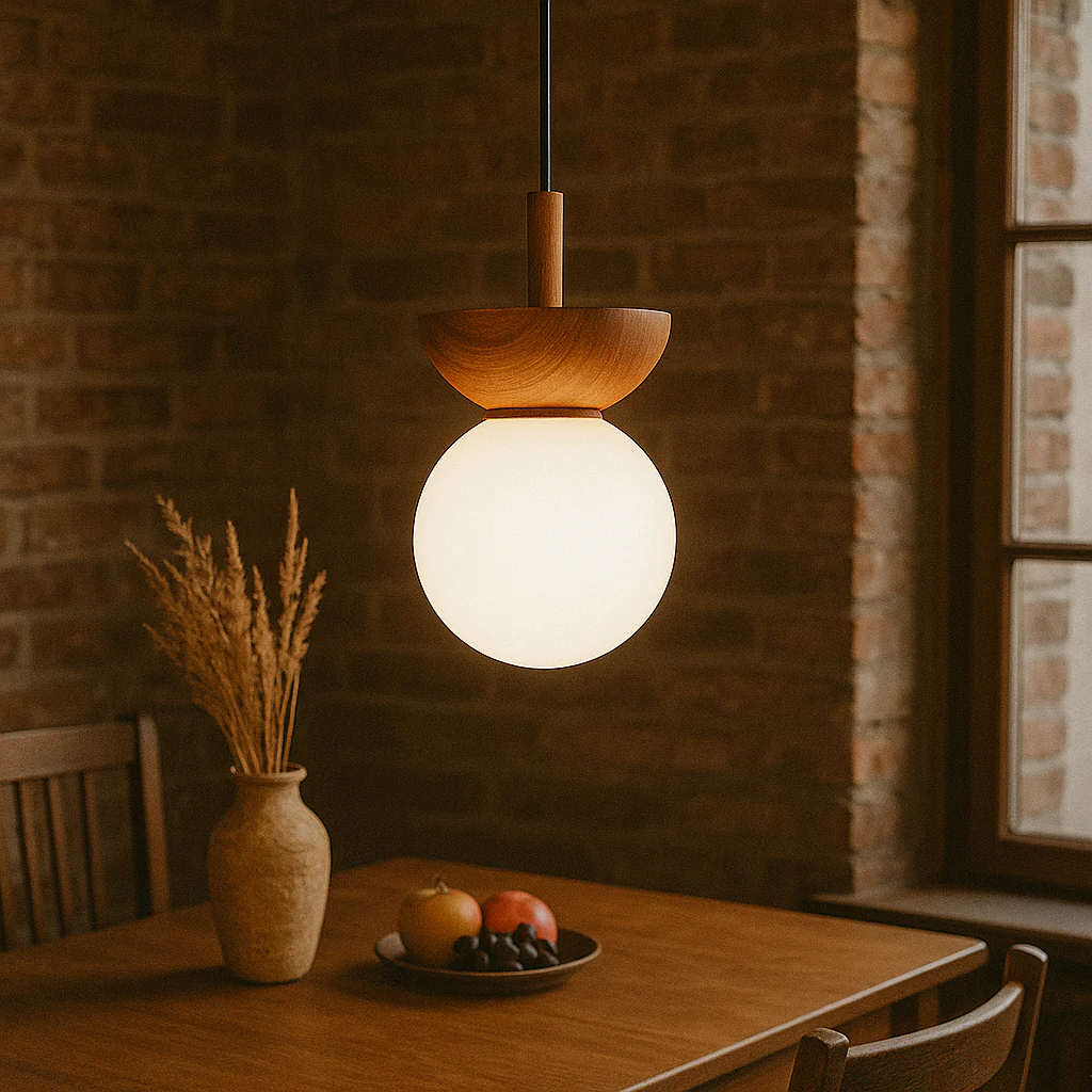 Japandi Wooden Globe Pendant Light - Image 3