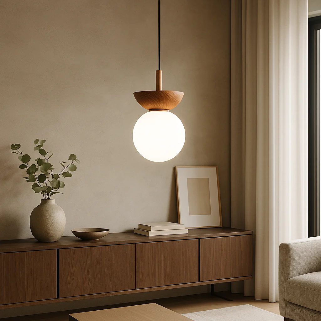 Japandi Wooden Globe Pendant Light - Image 4