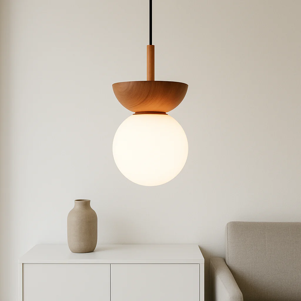 Japandi Wooden Globe Pendant Light - Image 6