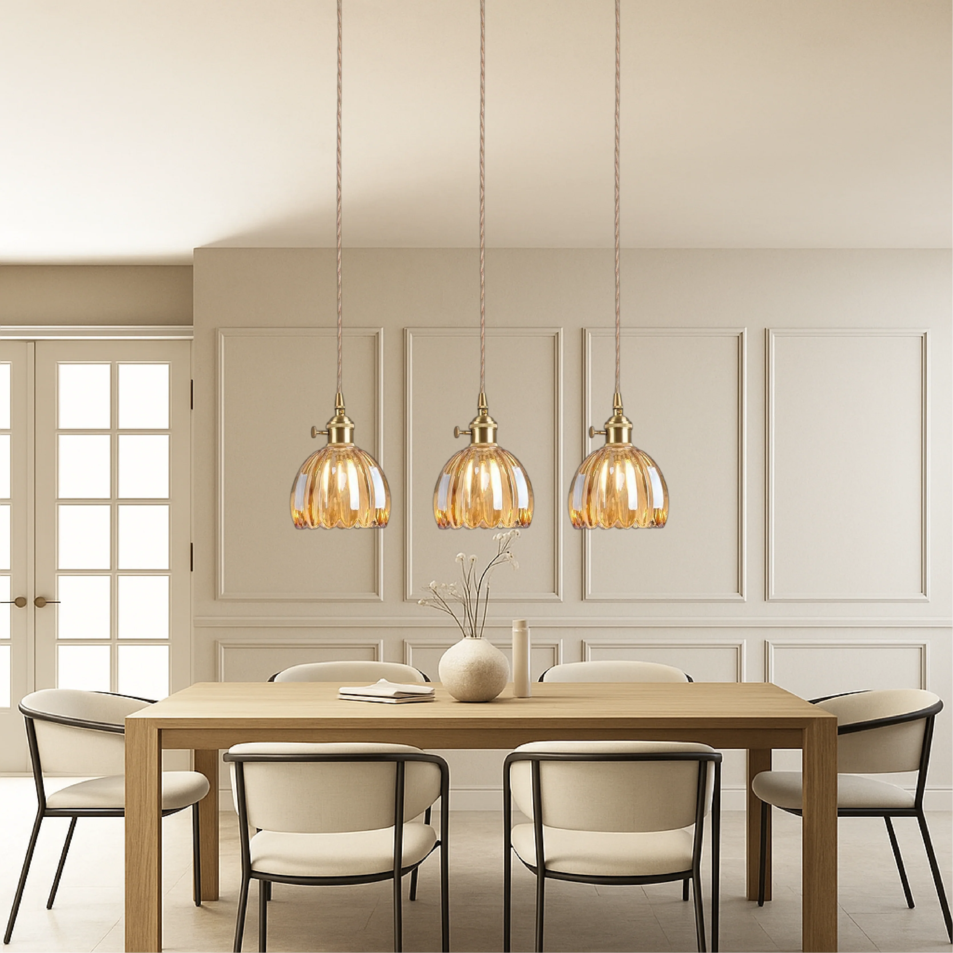 Japanese Ribbed Glass Pendant Light - Image 2