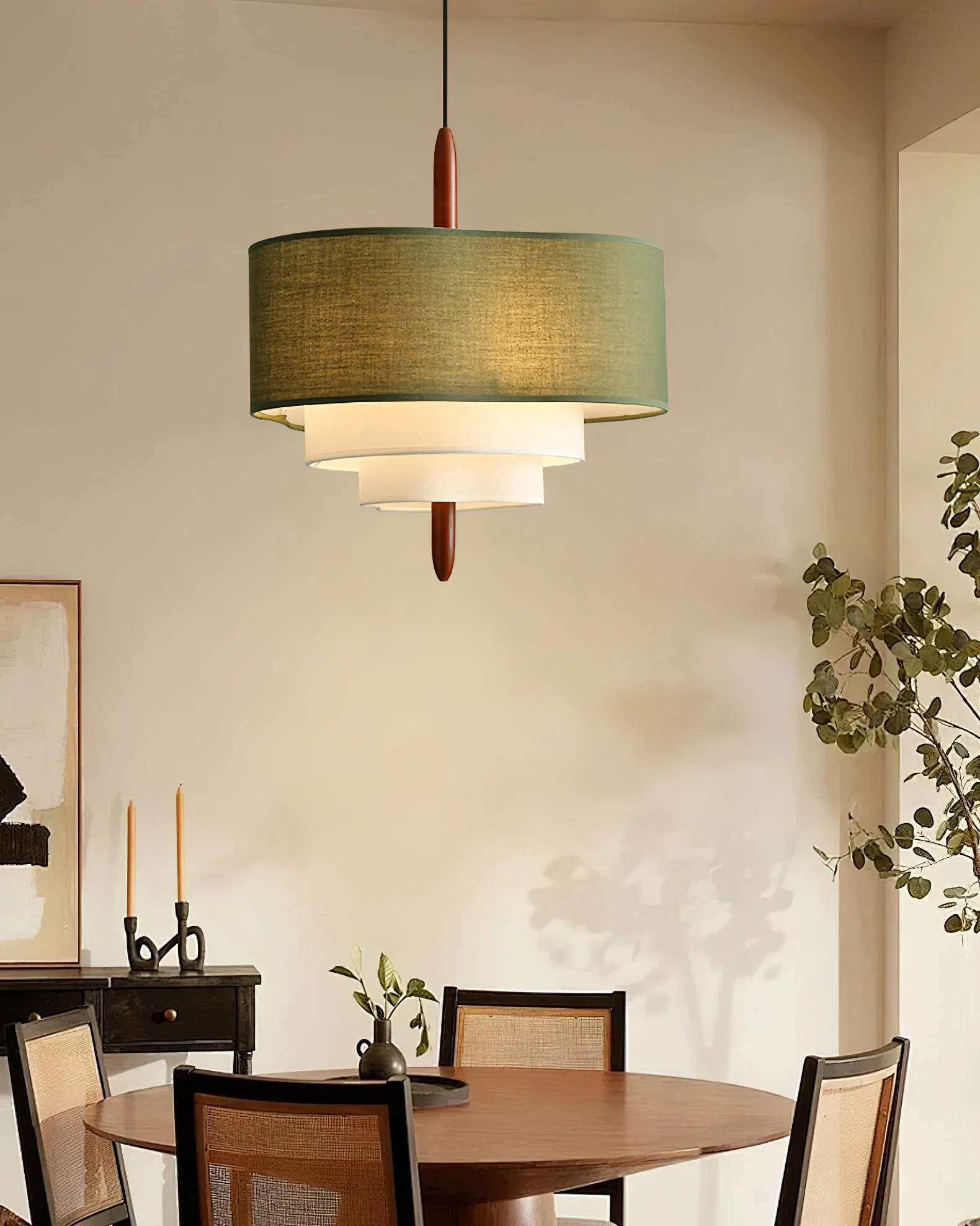 Layered Linen Drum Pendant Light - Image 12