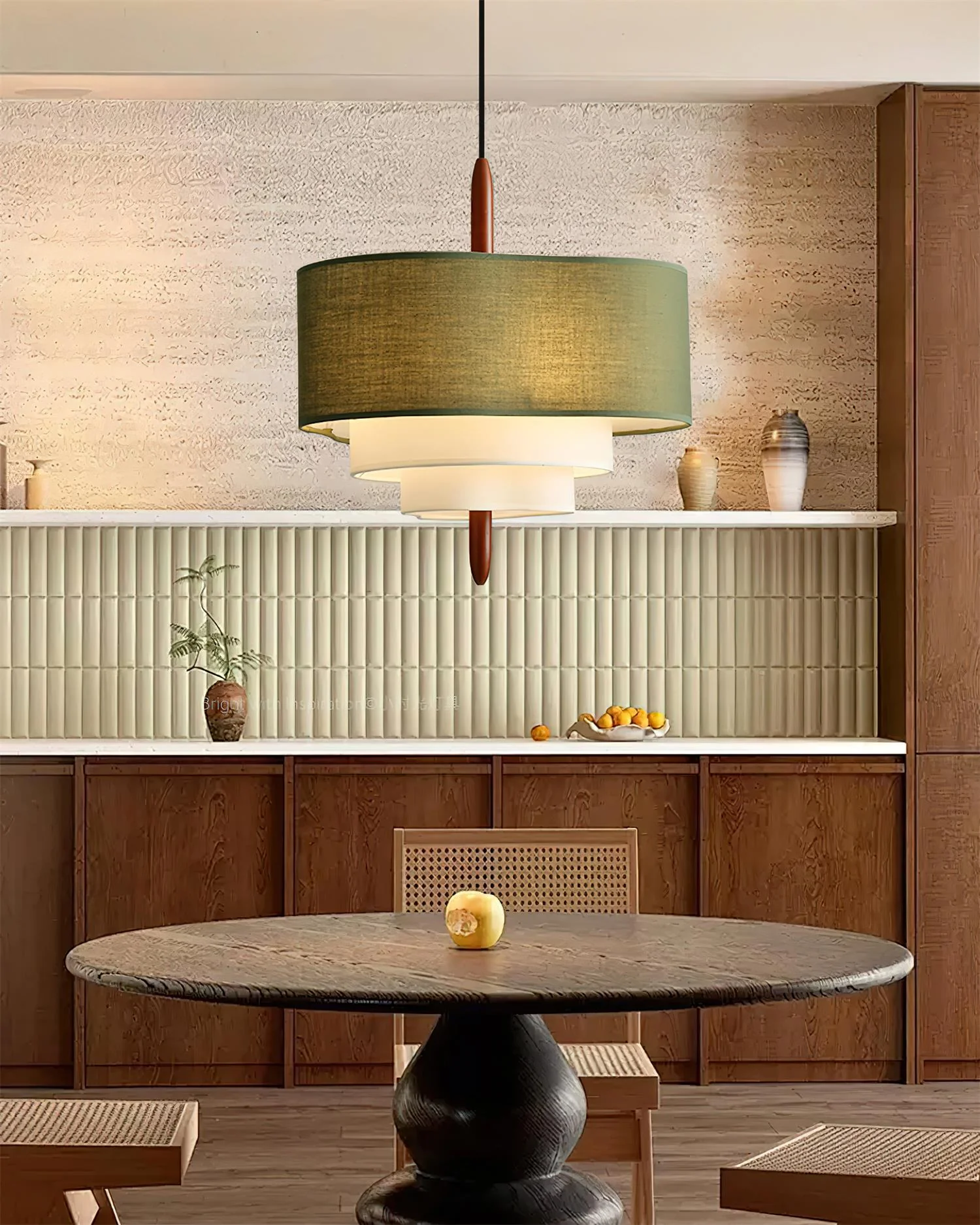 Layered Linen Drum Pendant Light - Image 2