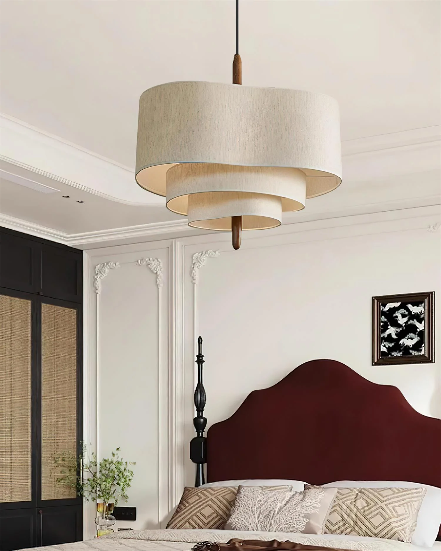 Layered Linen Drum Pendant Light - Image 3