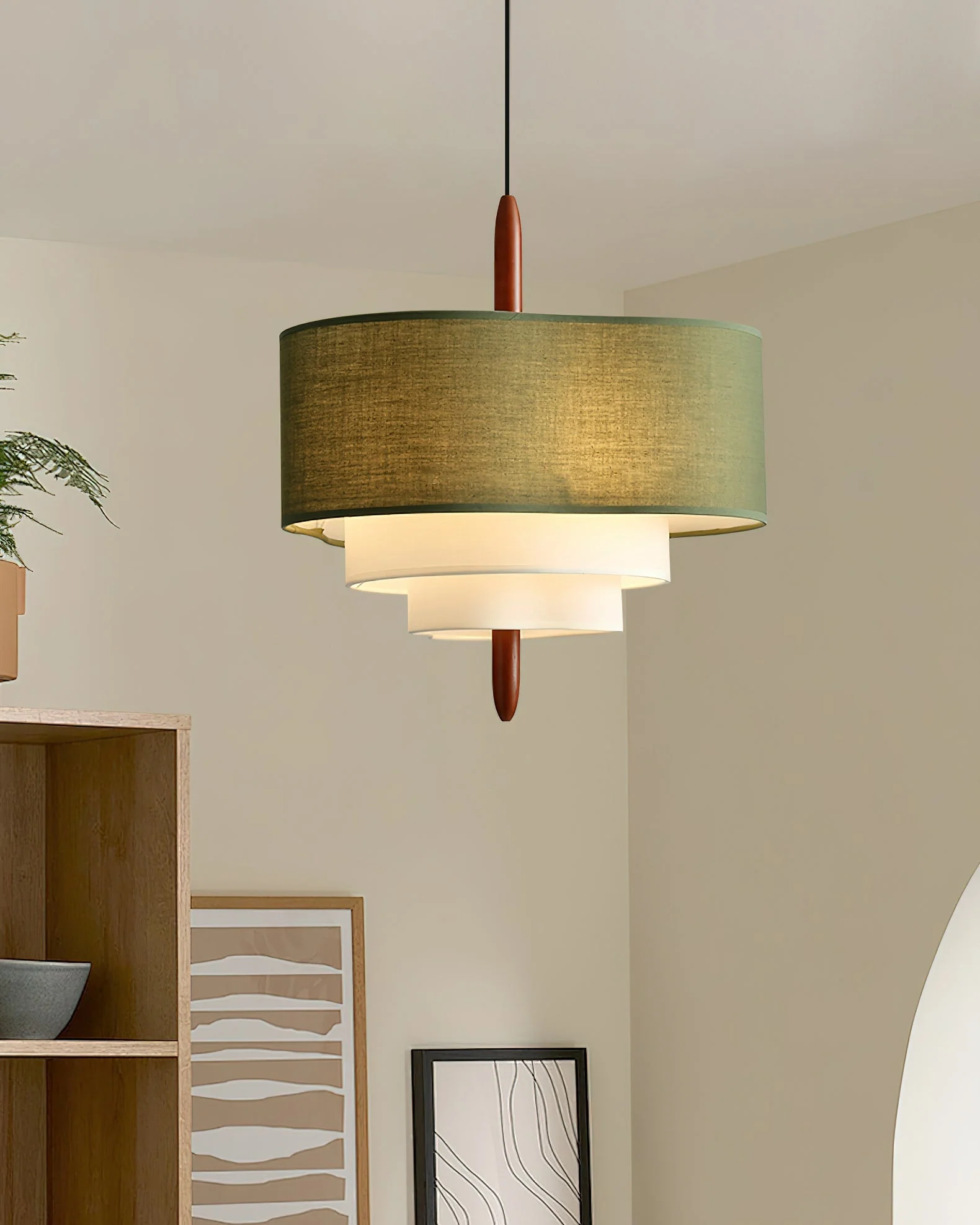Layered Linen Drum Pendant Light - Image 9