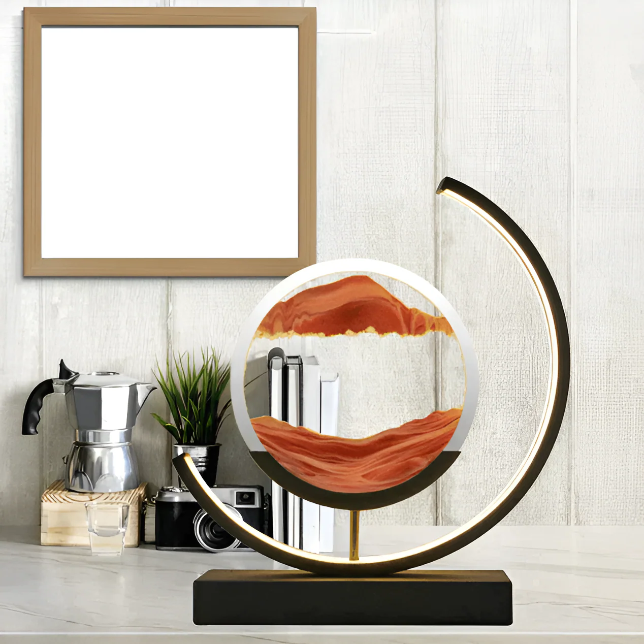 LED sand art table lamp with circular frame - Image 5