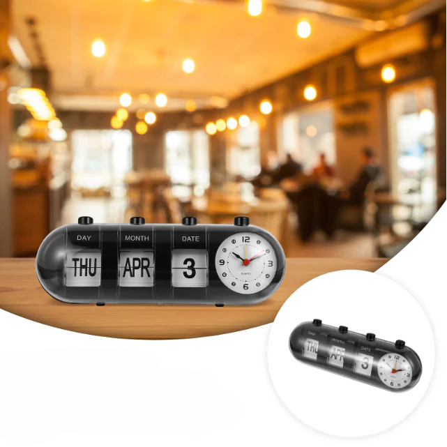Manual Flip Calendar Clock With Analog Time Display - Image 2