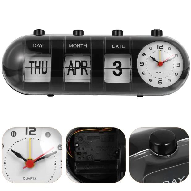 Manual Flip Calendar Clock With Analog Time Display - Image 4