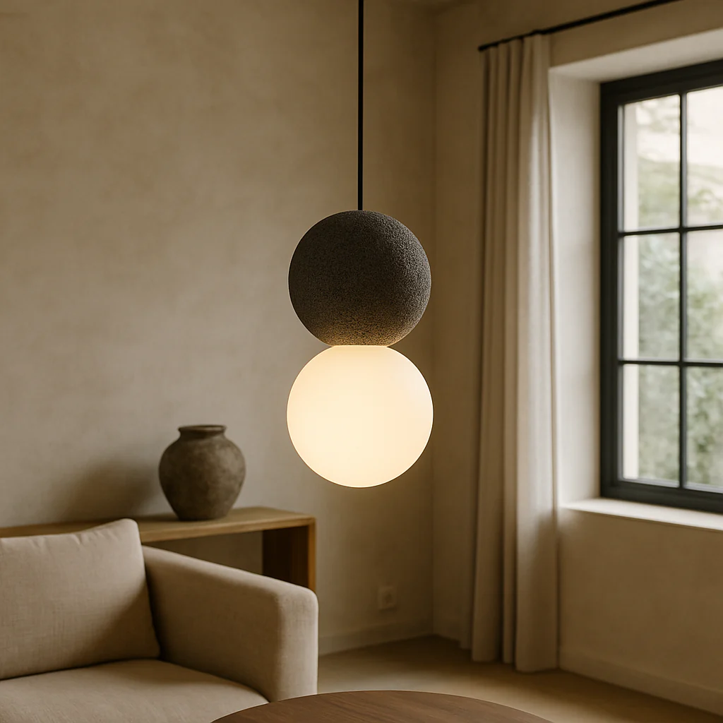 Minimalist Obsidian Stone Pendant Light