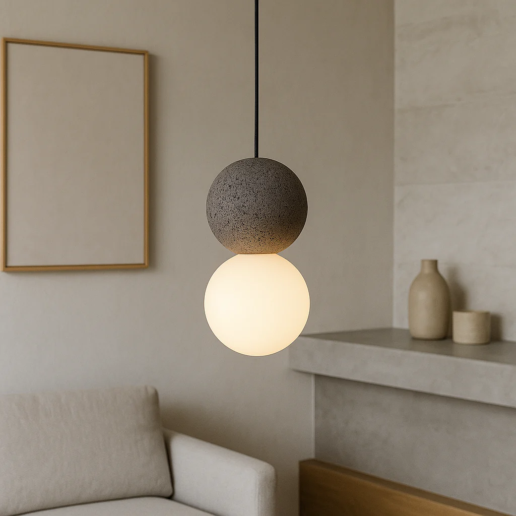 Minimalist Obsidian Stone Pendant Light - Image 3