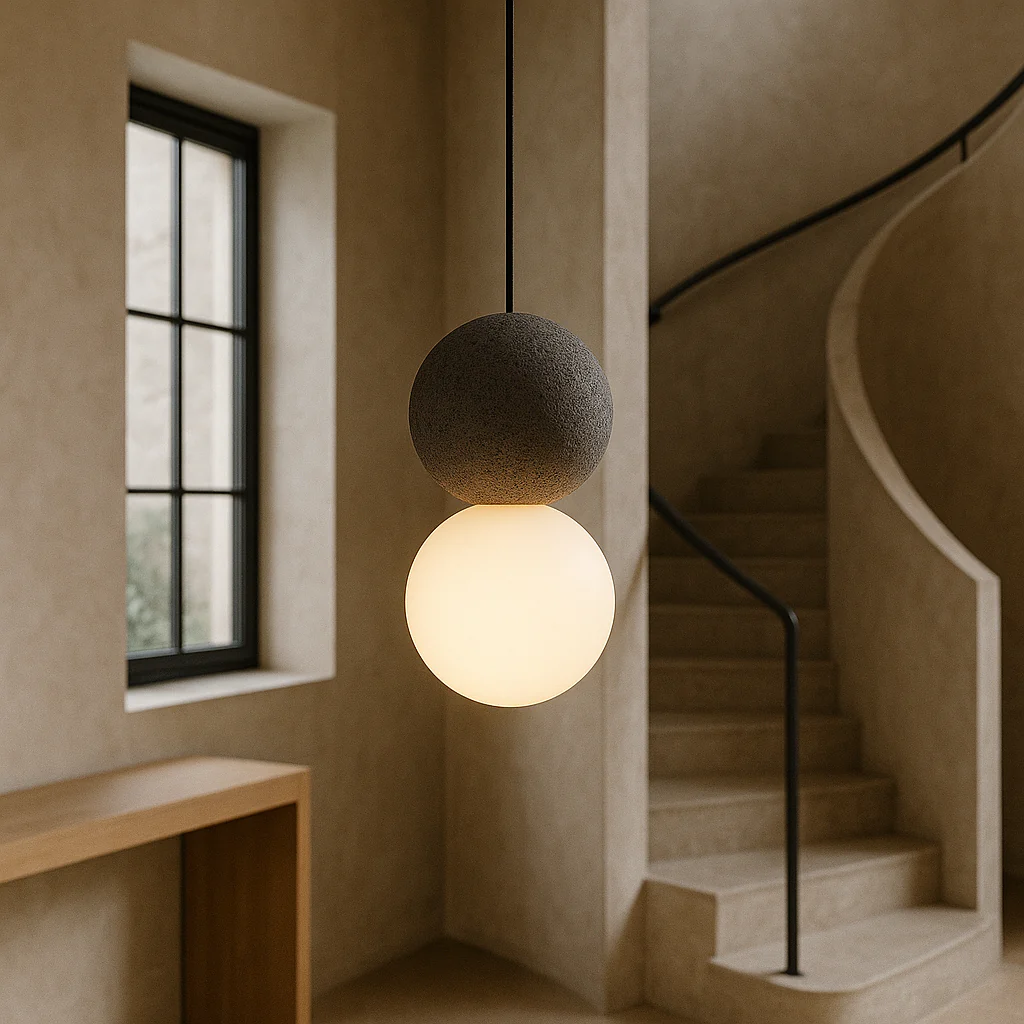 Minimalist Obsidian Stone Pendant Light - Image 4