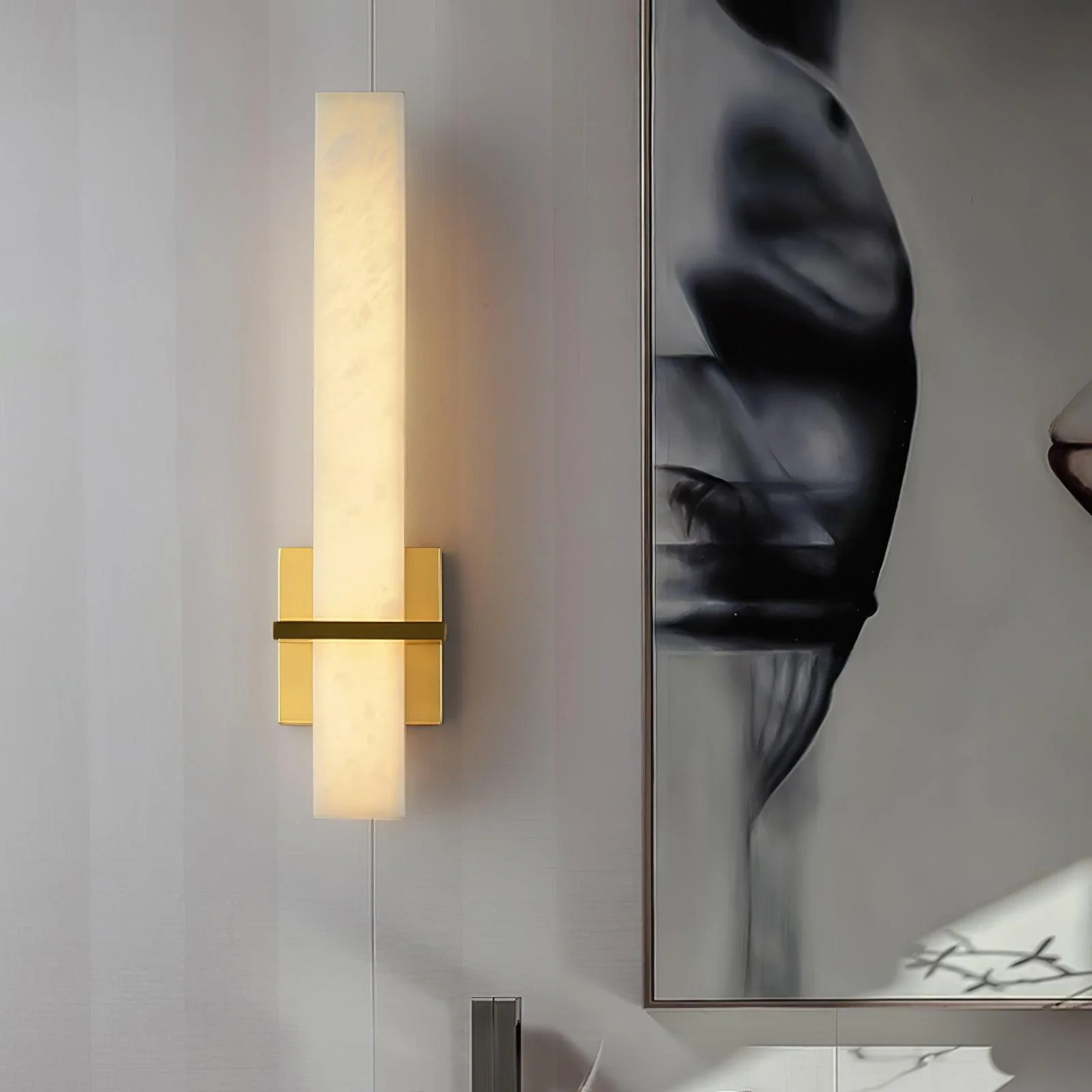Modern Alabaster Wall Lamp Brass LED Indoor Wall Light Fixture - Image 12