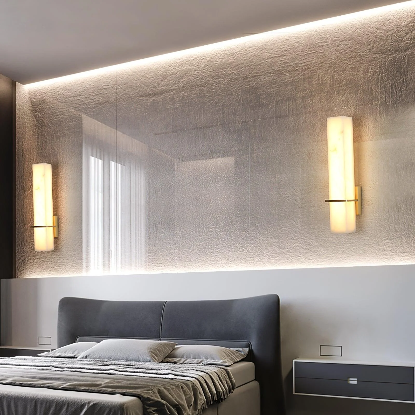 Modern Alabaster Wall Lamp Brass LED Indoor Wall Light Fixture - Image 9