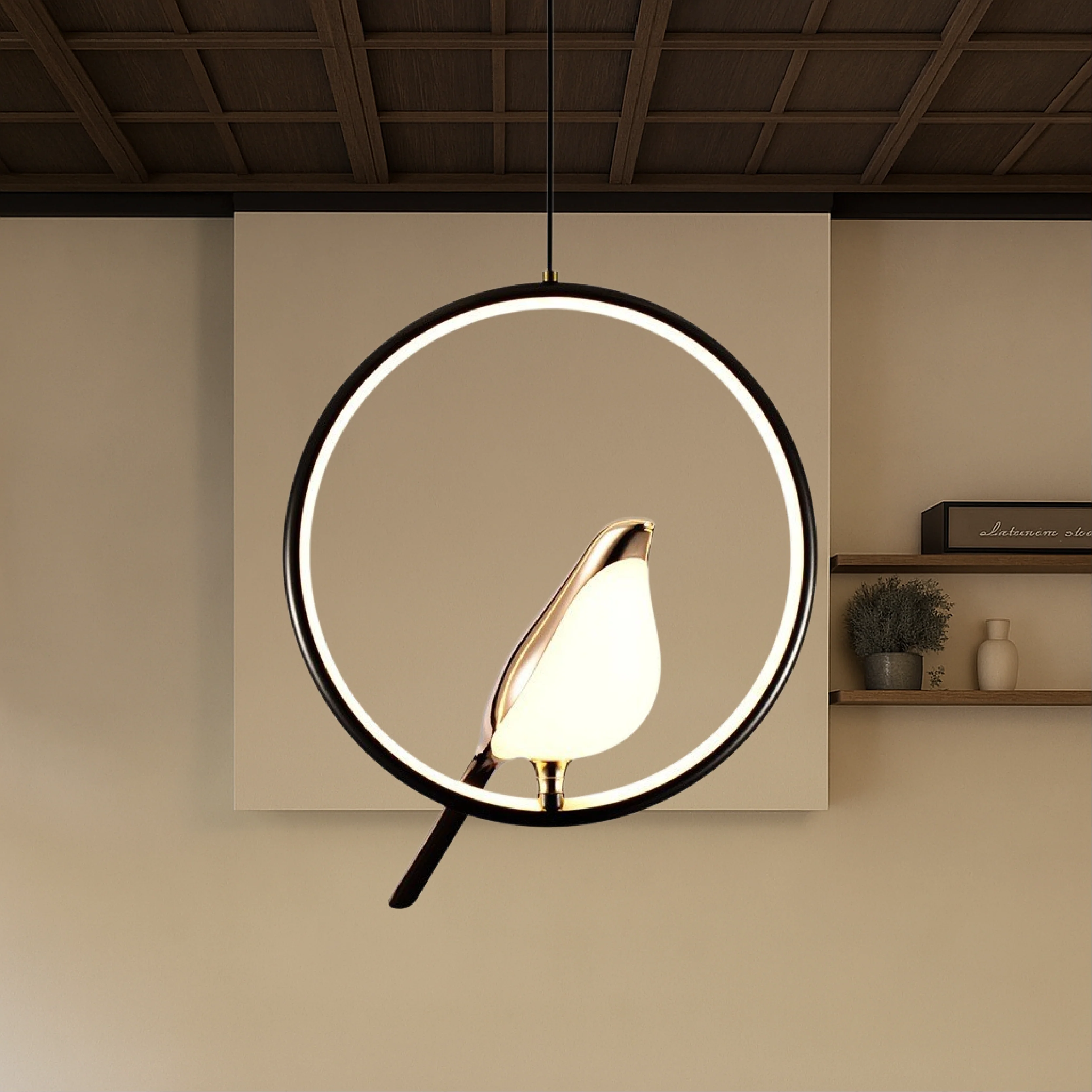 Modern Bird-in-Ring Hanging Lamp - Image 4