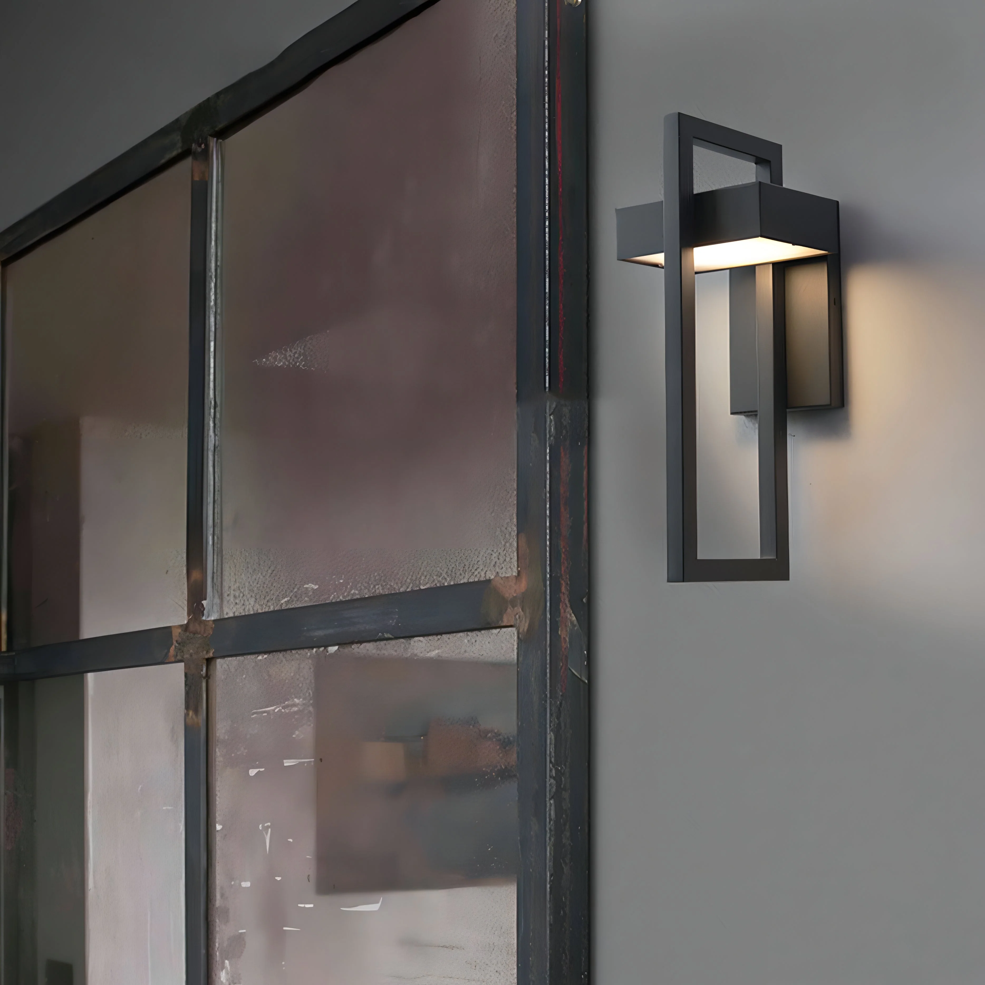 Modern Black Steel Outdoor Wall Lamp Architectural Design - Image 2