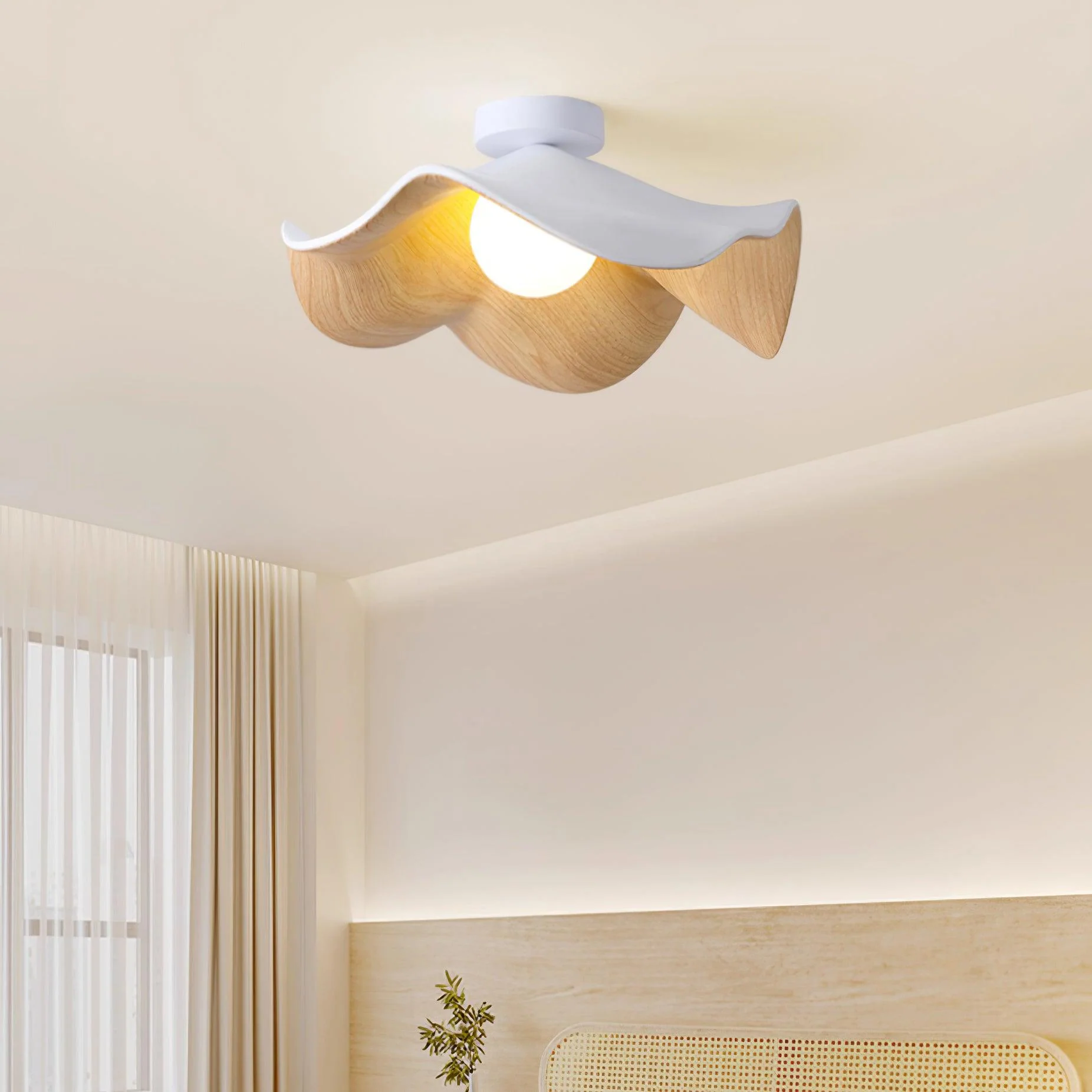 Modern Ceiling Lamp Sculptural Wood Inspired Design