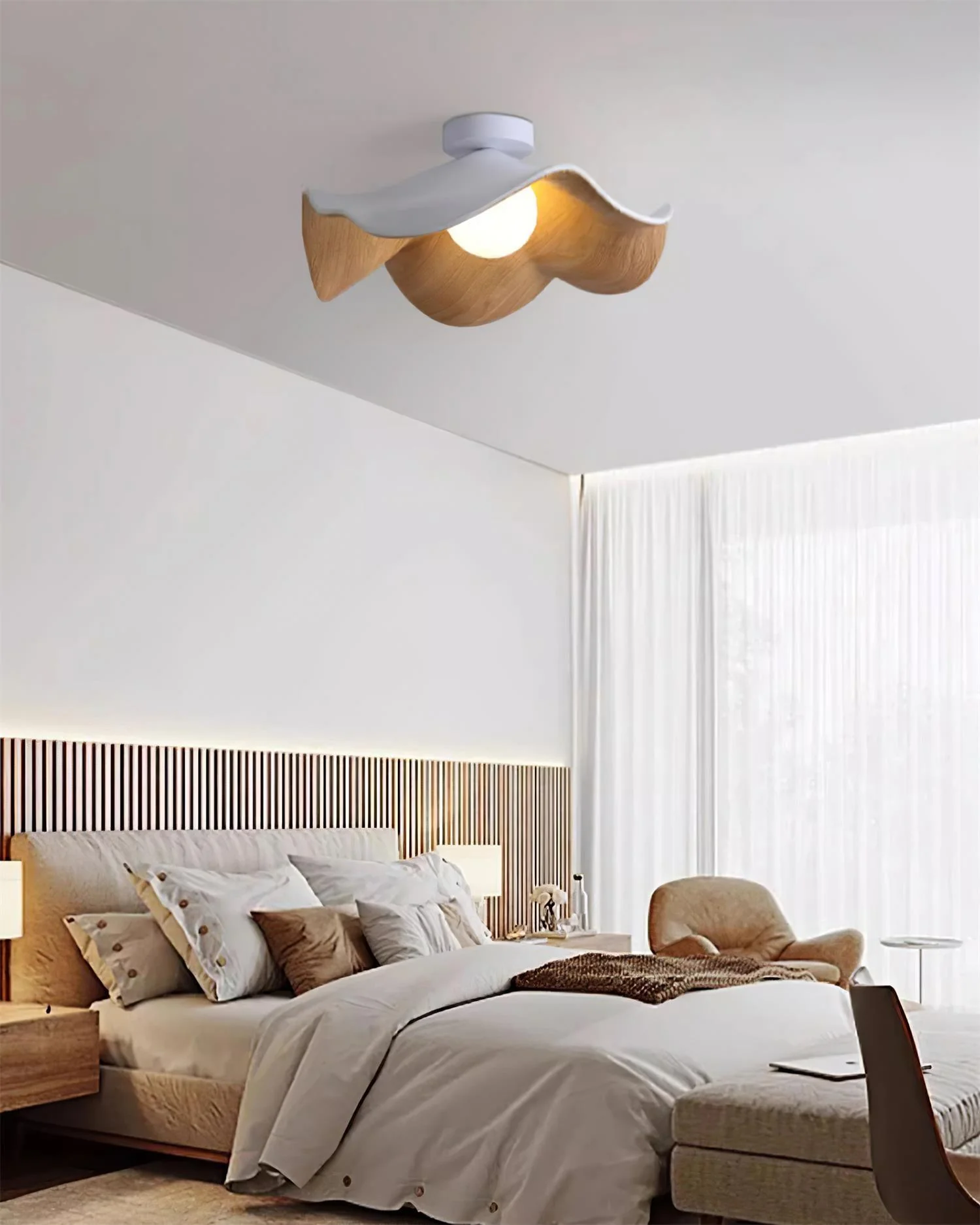 Modern Ceiling Lamp Sculptural Wood Inspired Design - Image 11