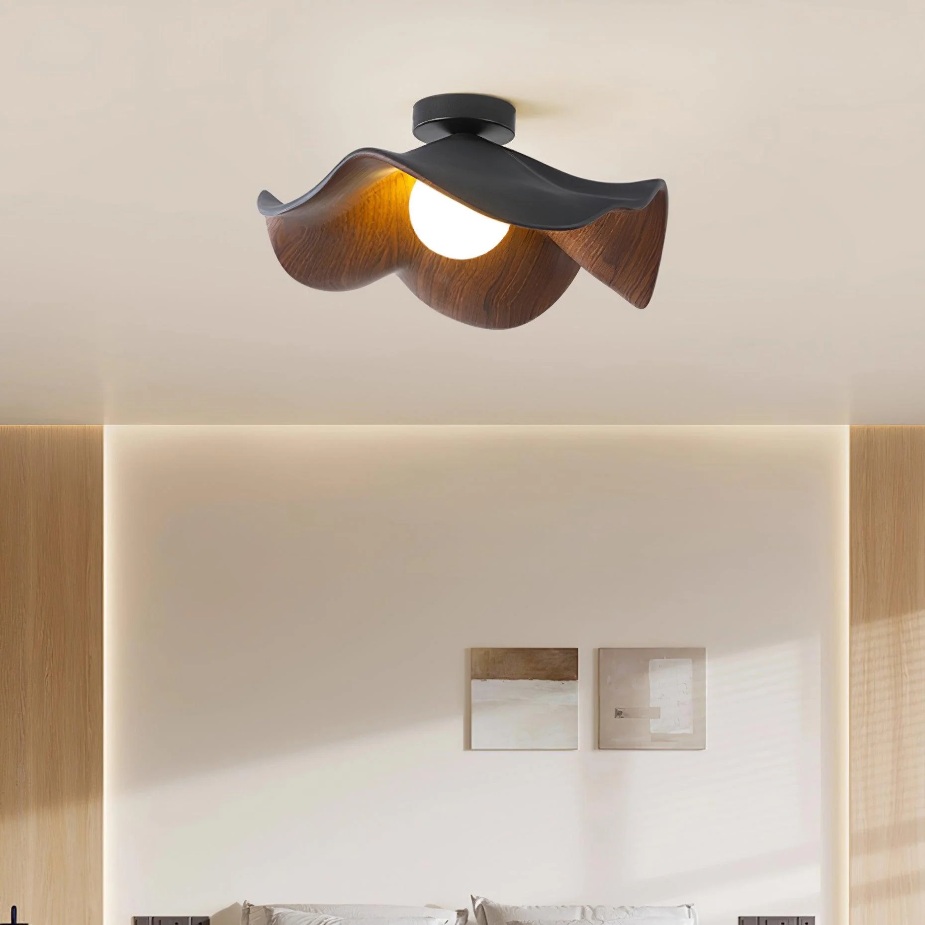 Modern Ceiling Lamp Sculptural Wood Inspired Design - Image 13