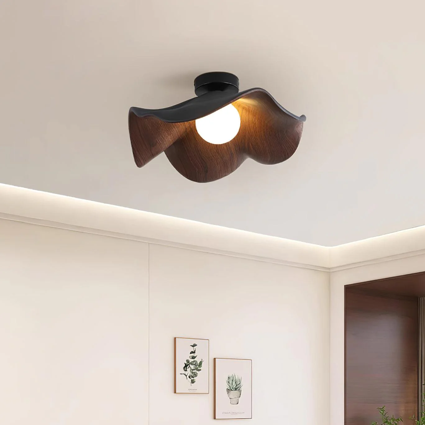 Modern Ceiling Lamp Sculptural Wood Inspired Design - Image 8
