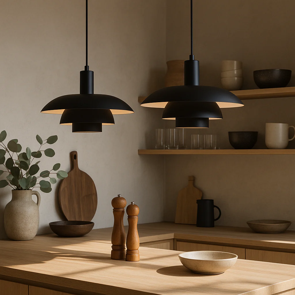 Multi tier ceiling pendant lamp with wide dome shade - Image 12