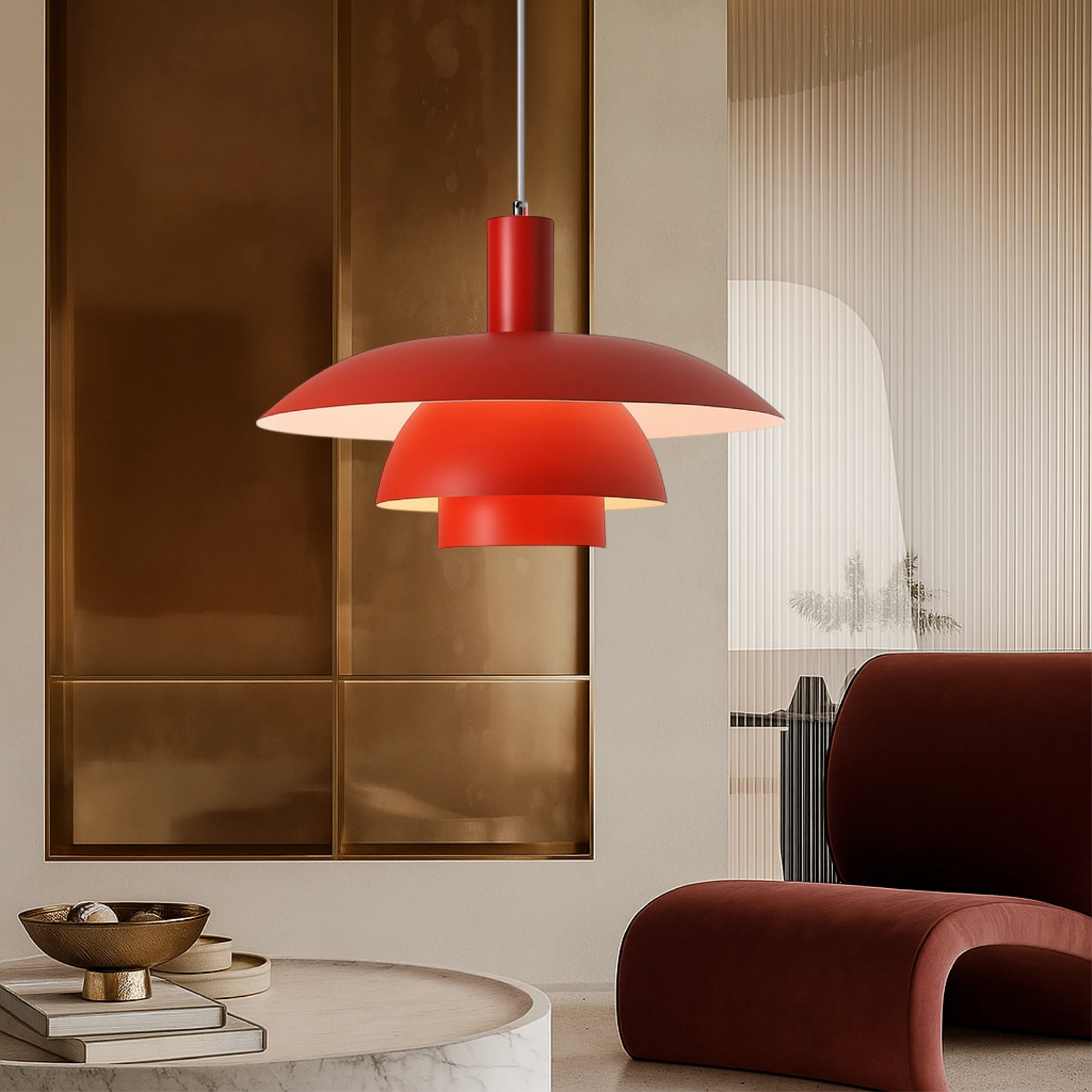 Multi tier ceiling pendant lamp with wide dome shade - Image 13