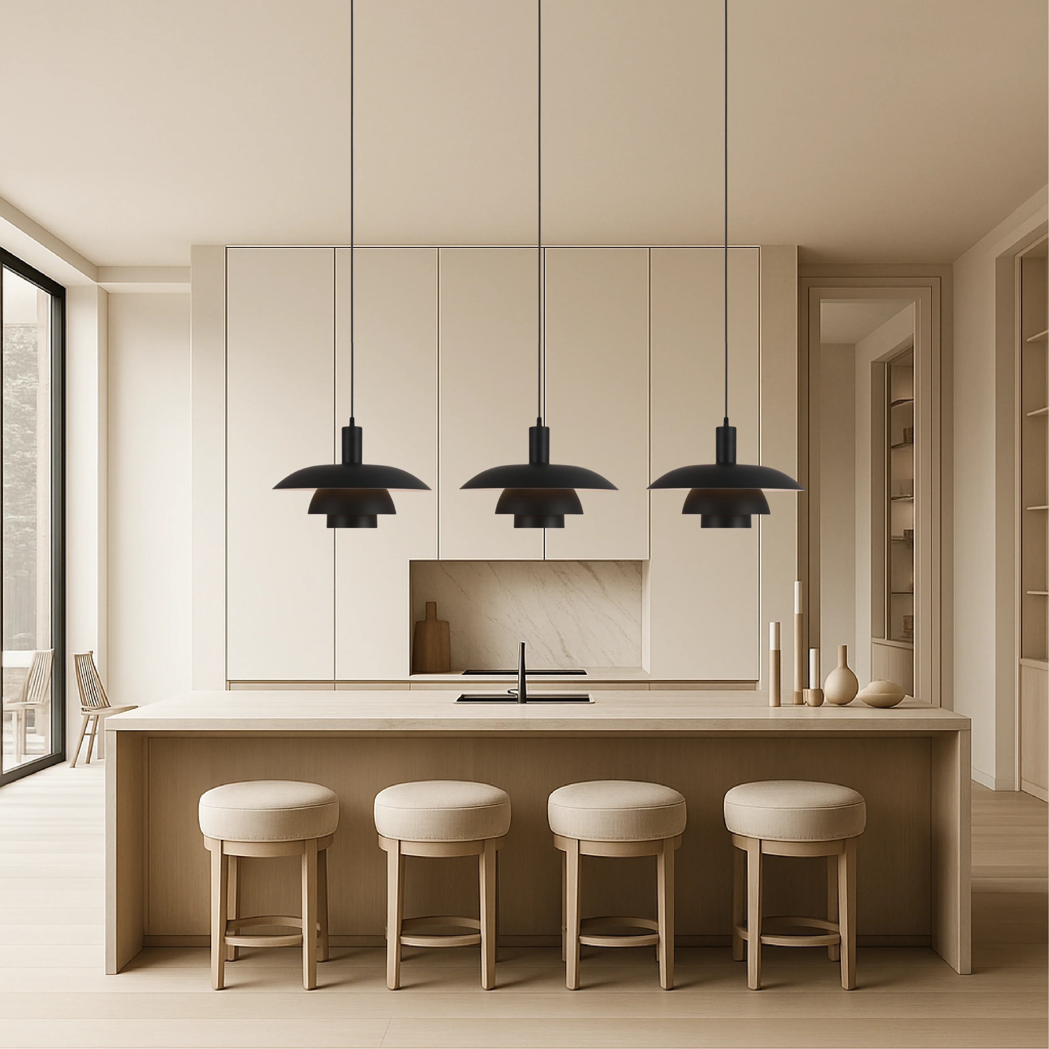 Multi tier ceiling pendant lamp with wide dome shade - Image 14