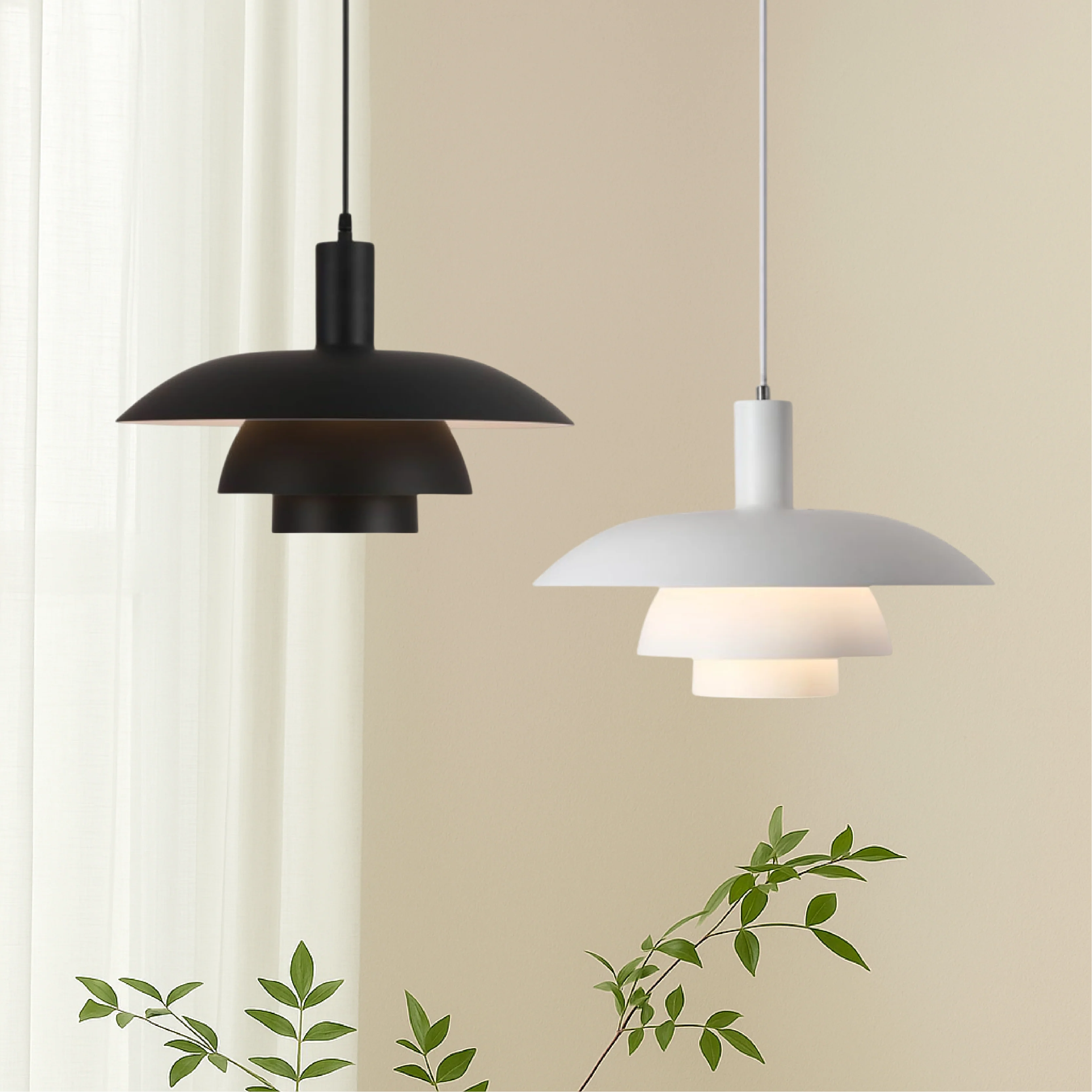 Multi tier ceiling pendant lamp with wide dome shade - Image 3