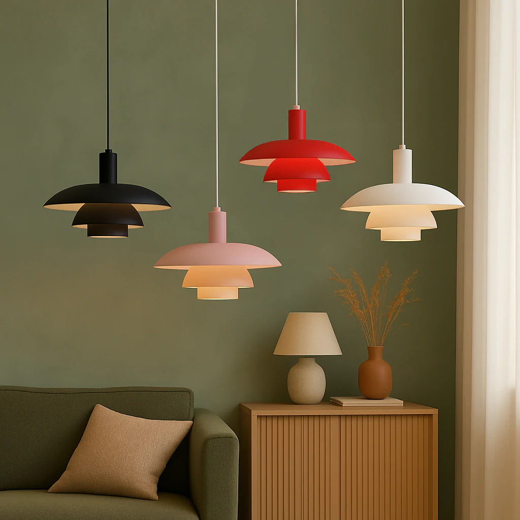 Multi tier ceiling pendant lamp with wide dome shade - Image 5