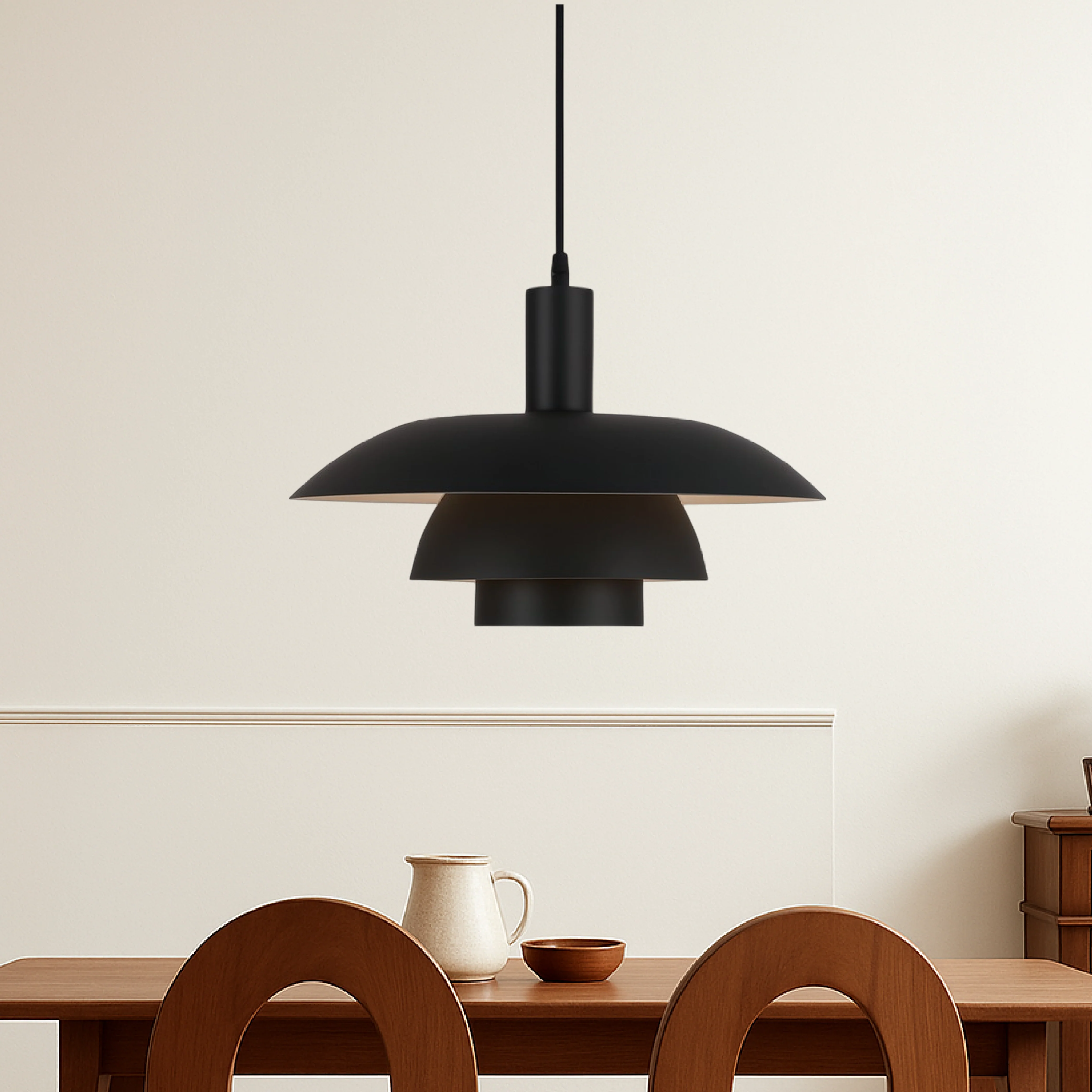 Multi tier ceiling pendant lamp with wide dome shade - Image 6